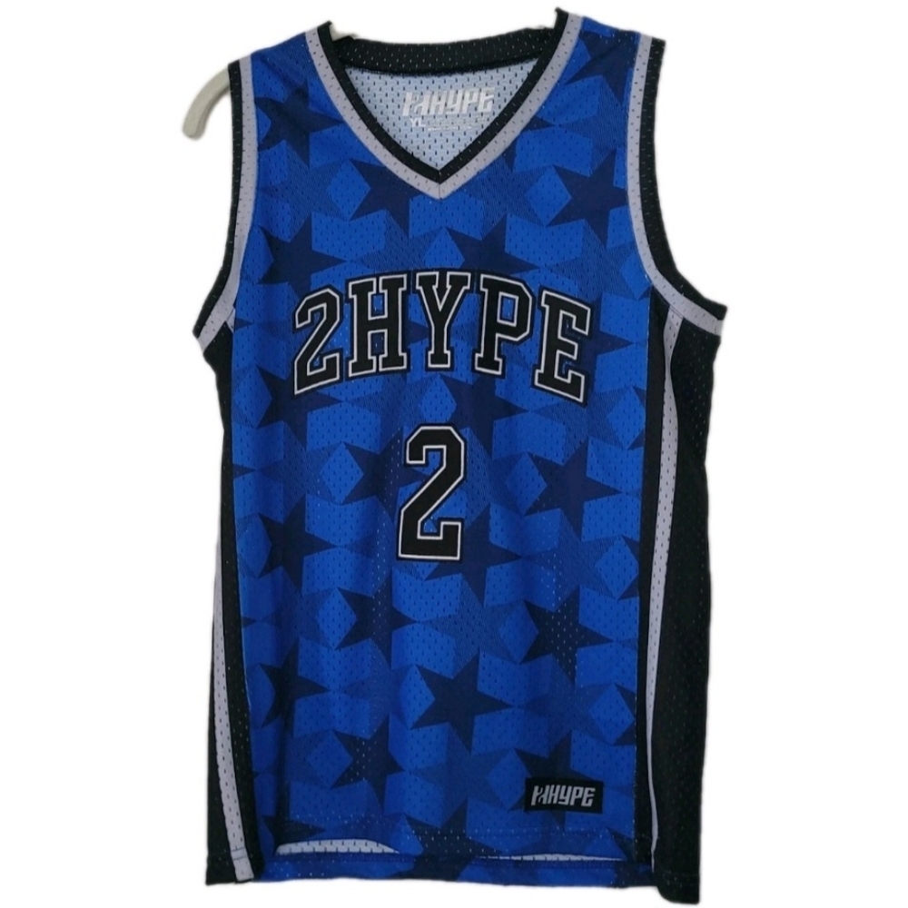 NEW Ball Is Life 2Hype Basketball Jersey Blue Black Stars Youth Large Boys NWT